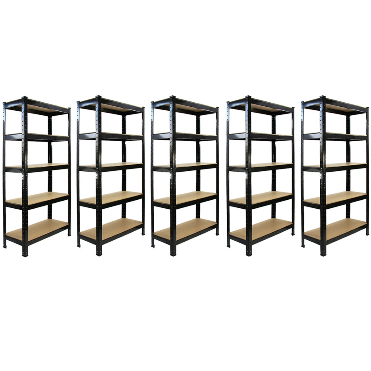 5 x prateleiras de metal preto T-Rax sem parafusos 75cm x 150cm x 30cm