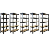 5 x prateleiras de metal preto T-Rax sem parafusos 75cm x 150cm x 30cm
