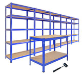 5x Prateleiras 1xWorkbench Banco de armazenamento de aço sem parafusos Estantes de garagem DM
