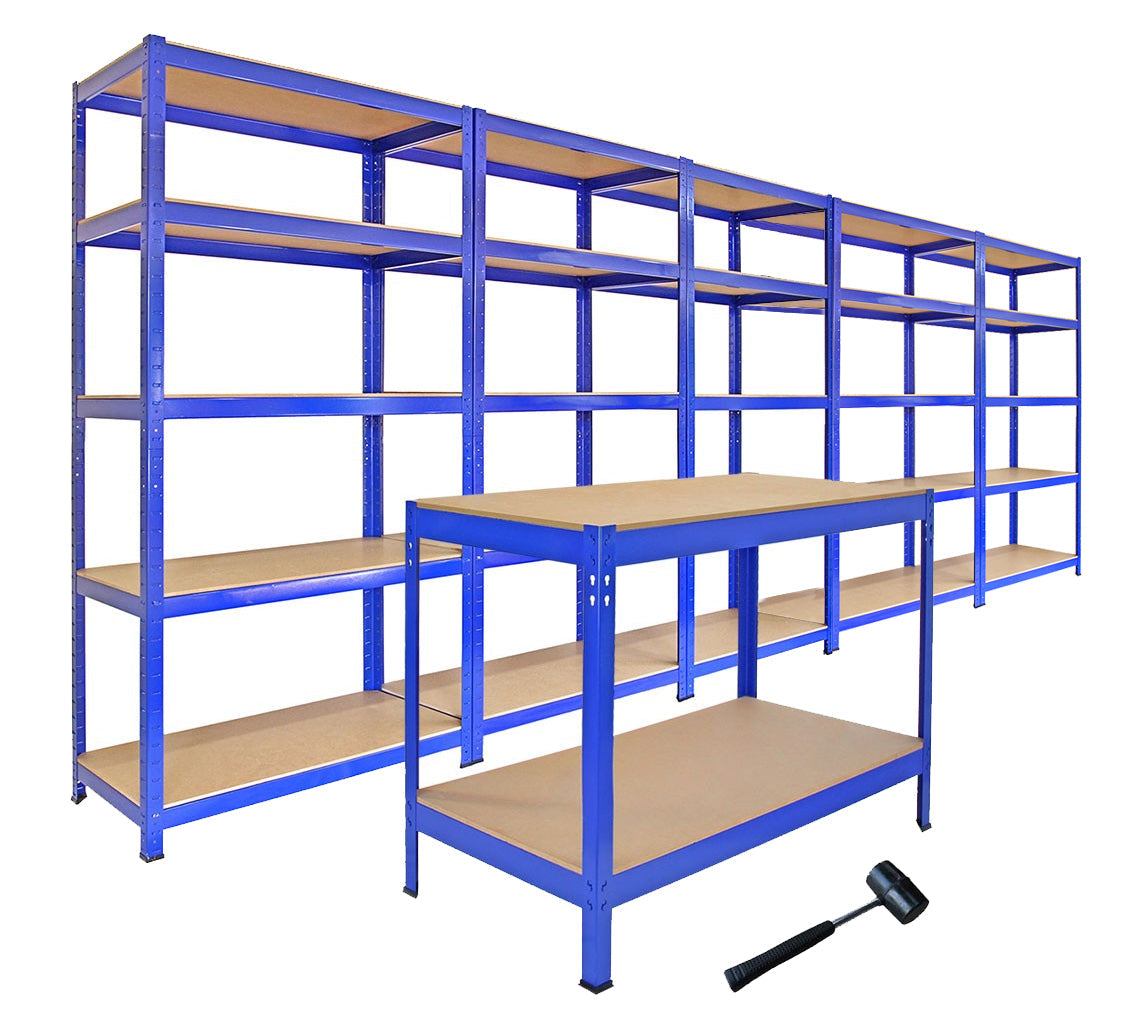 5x Prateleiras 1xWorkbench Banco de armazenamento de aço sem parafusos Estantes de garagem DM