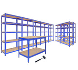 Conjunto completo de garagem - 5 prateleiras T-Rax 75cm, 2 prateleiras T-Rax 90cm e 1 bancada Q-Rax 120cm