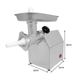 Moedor de carne em aço inox, com design moderno, medindo 28cm de altura, 24cm de largura e 22cm de profundidade, ideal para cozinha