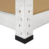 Estrutura metálica prateada com suporte robusto e prateleira de MDF marrom, ideal para organização em bancadas de trabalho