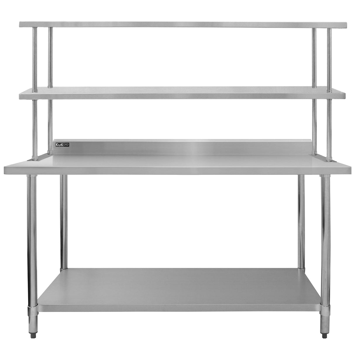 Kit de mesa de trabalho gastronómico KuKoo e prateleira dupla de aço inoxidá vel-180cm