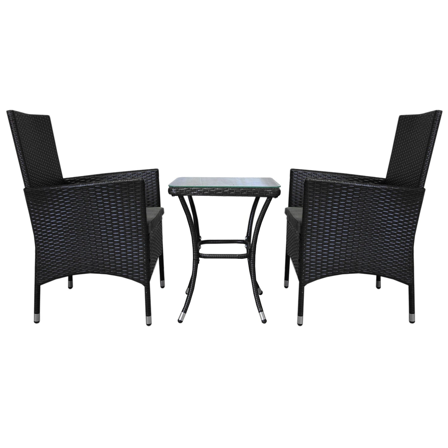 Conjunto bistró de rattan, 3 peças, cadeira de jardim ao ar livre, mesa, pá tio, sala de jantar, varanda, preto