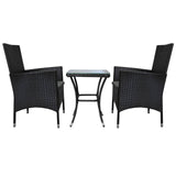 Conjunto bistró de rattan, 3 peças, cadeira de jardim ao ar livre, mesa, pá tio, sala de jantar, varanda, preto