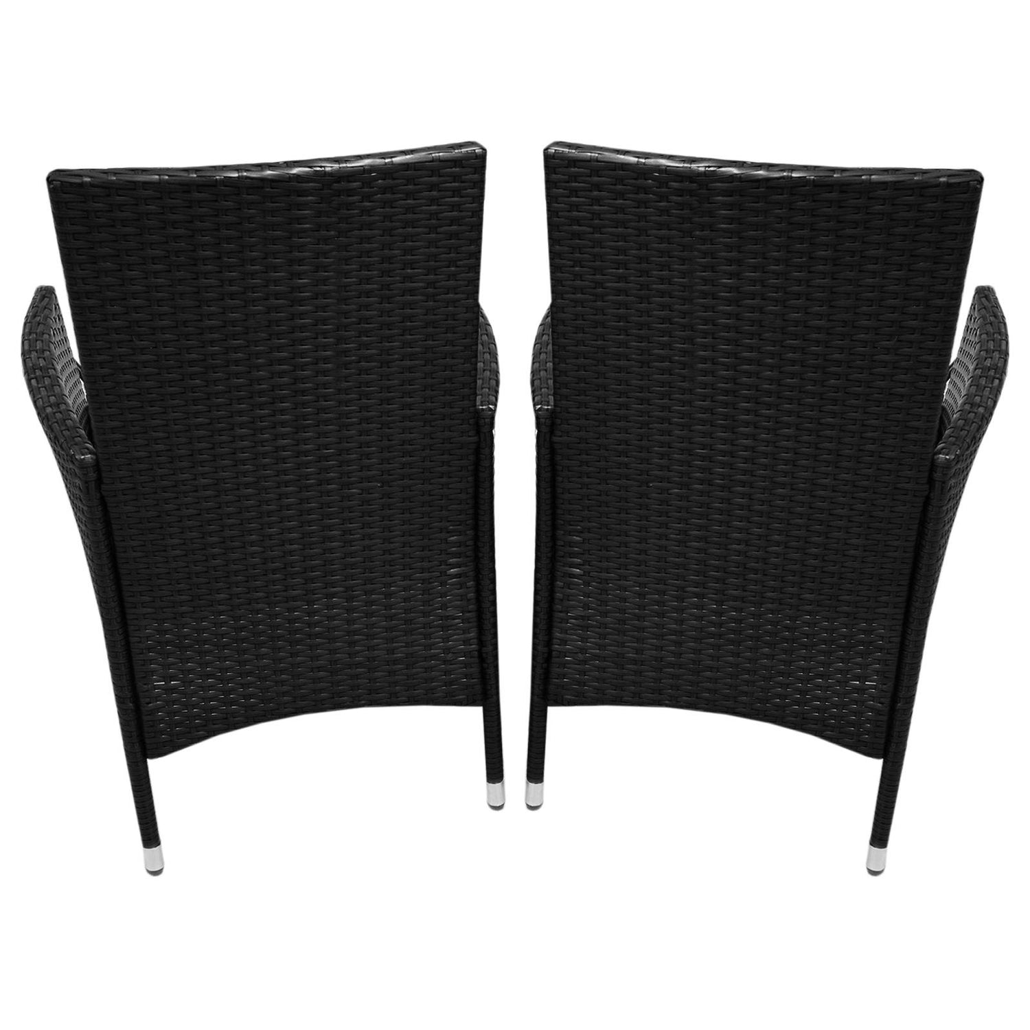 Conjunto bistró de rattan, 3 peças, cadeira de jardim ao ar livre, mesa, pá tio, sala de jantar, varanda, preto