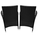 Conjunto bistró de rattan, 3 peças, cadeira de jardim ao ar livre, mesa, pá tio, sala de jantar, varanda, preto
