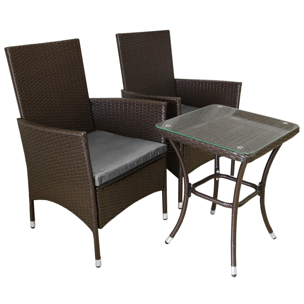 Conjunto bistró de rattan, 3 peças, cadeira de jardim ao ar livre, mesa, pá tio, sala de jantar, varanda, marrom
