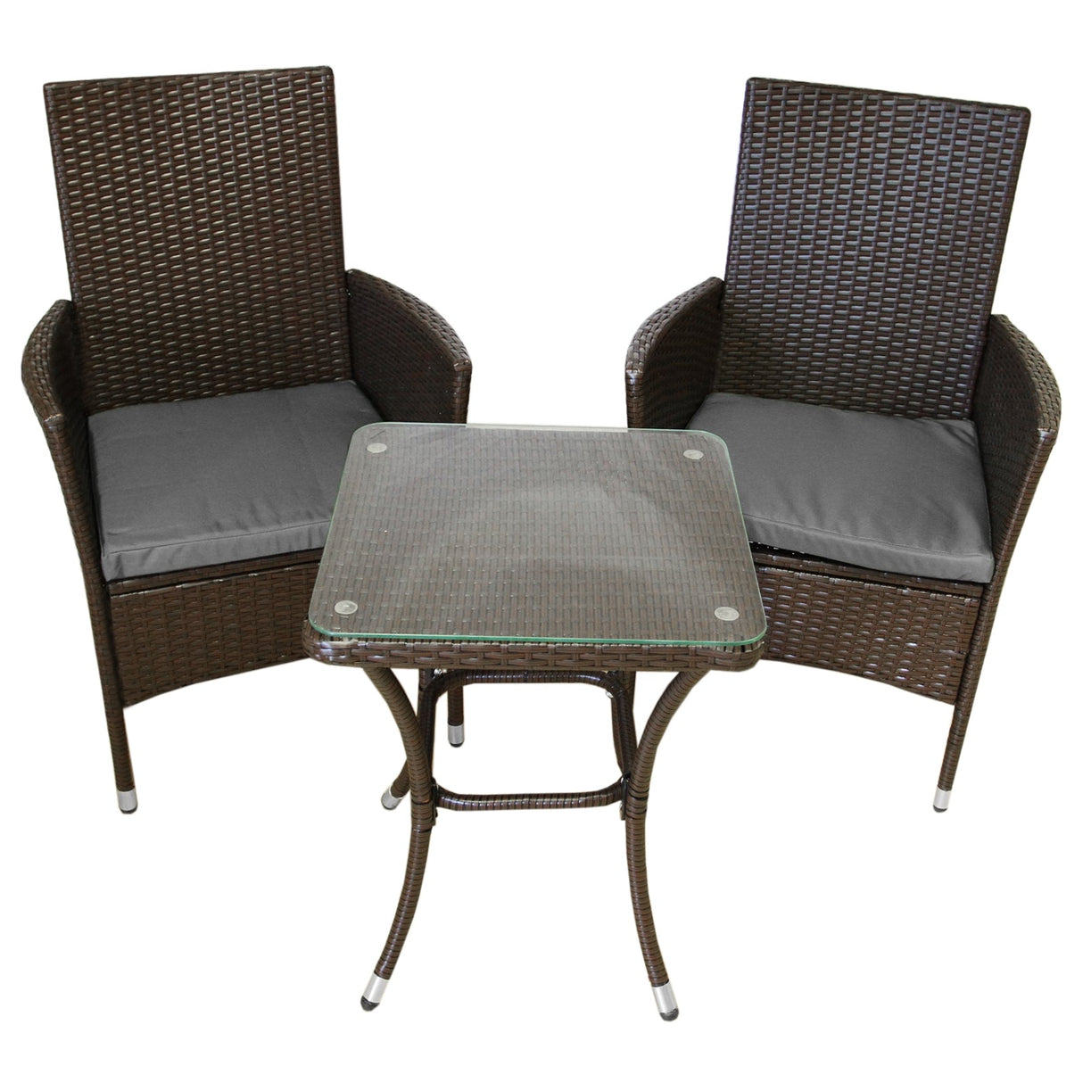 Conjunto bistró de rattan, 3 peças, cadeira de jardim ao ar livre, mesa, pá tio, sala de jantar, varanda, marrom