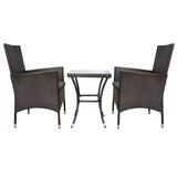 Conjunto bistró de rattan, 3 peças, cadeira de jardim ao ar livre, mesa, pá tio, sala de jantar, varanda, marrom