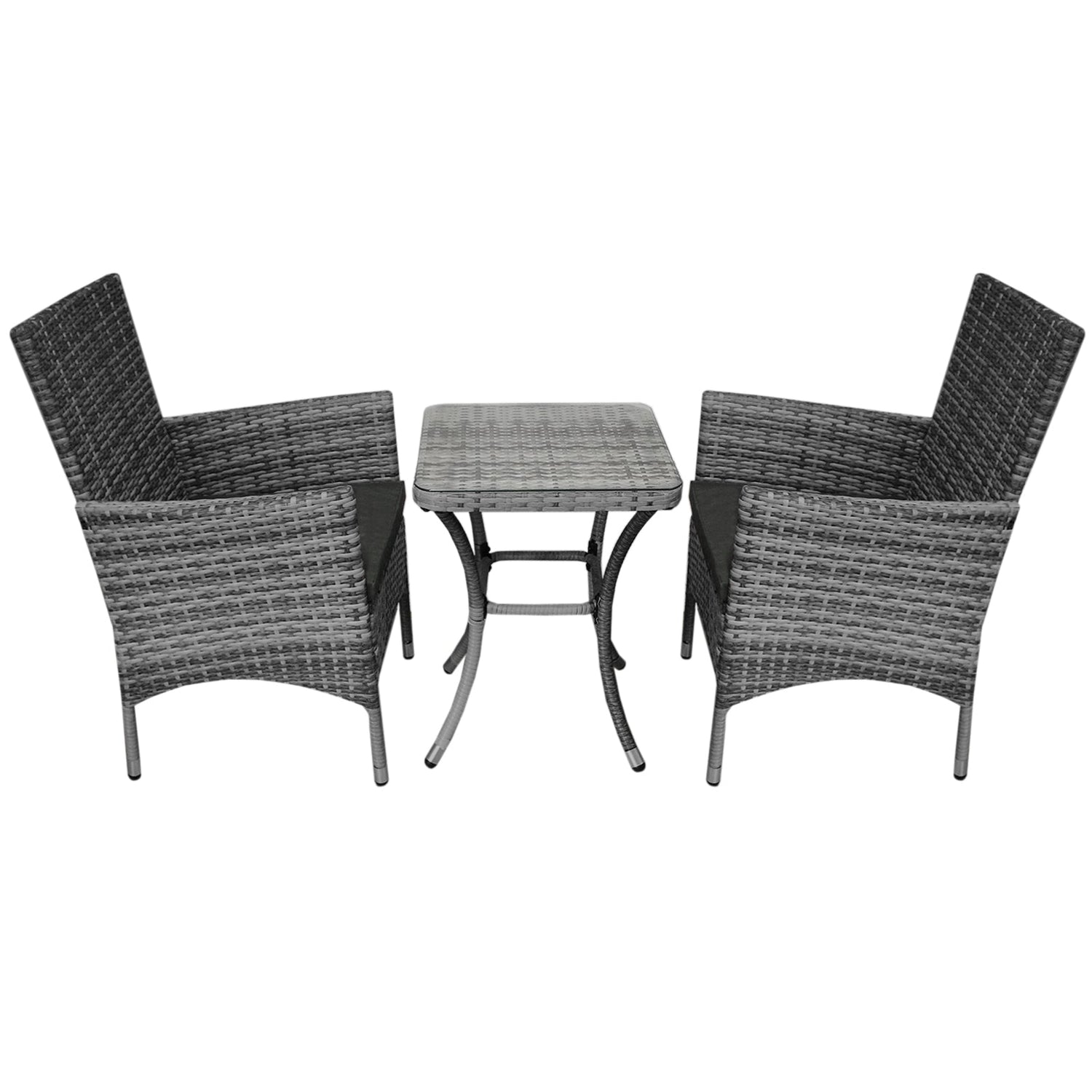 Conjunto bistró de rattan, 3 peças, cadeira de jardim ao ar livre, mesa, pá tio, sala de jantar, varanda, cinza