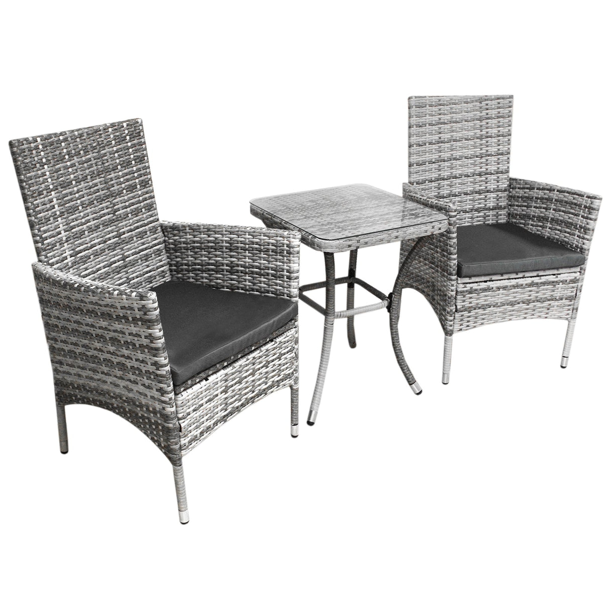 Conjunto bistró de rattan, 3 peças, cadeira de jardim ao ar livre, mesa, pá tio, sala de jantar, varanda, cinza claro