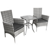 Conjunto bistró de rattan, 3 peças, cadeira de jardim ao ar livre, mesa, pá tio, sala de jantar, varanda, cinza claro