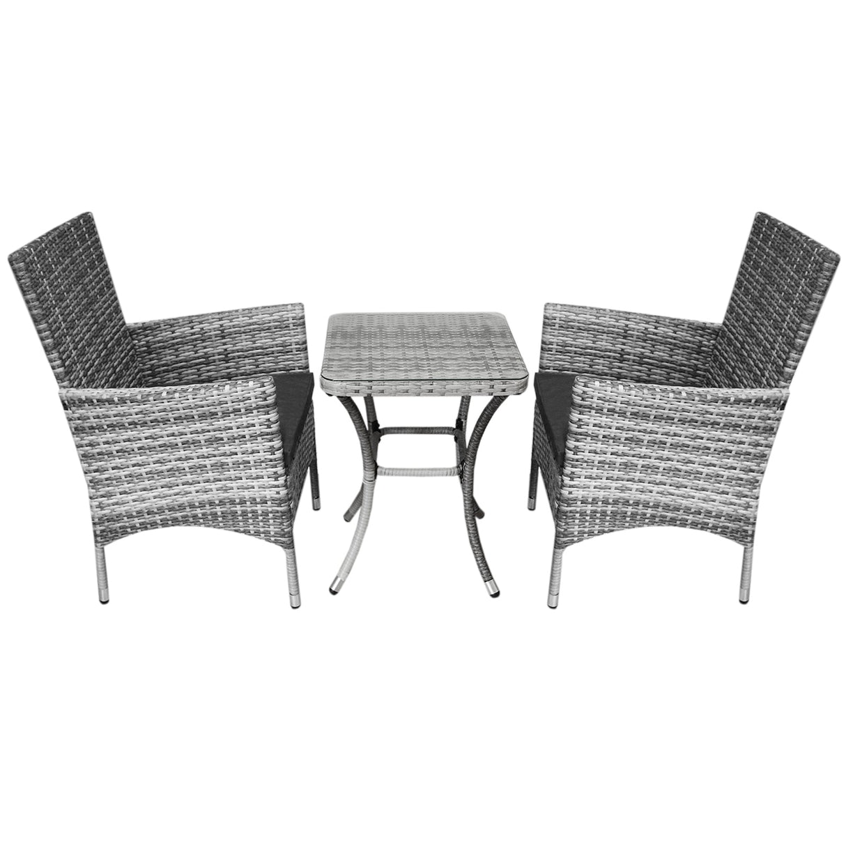 Conjunto bistró de rattan, 3 peças, cadeira de jardim ao ar livre, mesa, pá tio, sala de jantar, varanda, cinza claro