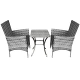 Conjunto bistró de rattan, 3 peças, cadeira de jardim ao ar livre, mesa, pá tio, sala de jantar, varanda, cinza claro