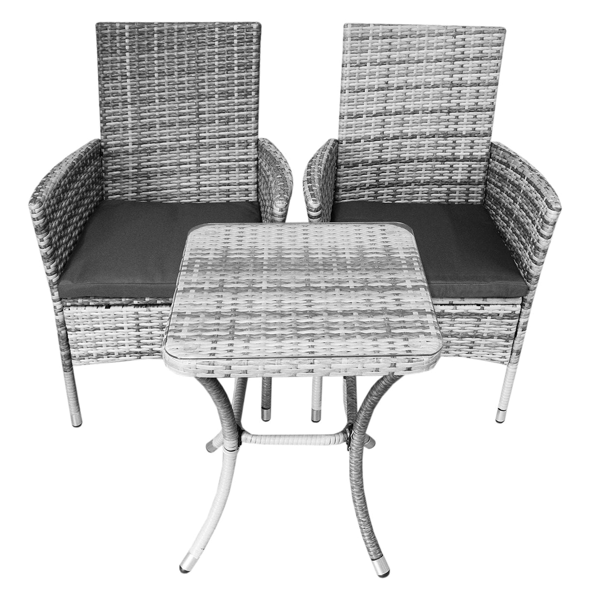 Conjunto bistró de rattan, 3 peças, cadeira de jardim ao ar livre, mesa, pá tio, sala de jantar, varanda, cinza claro