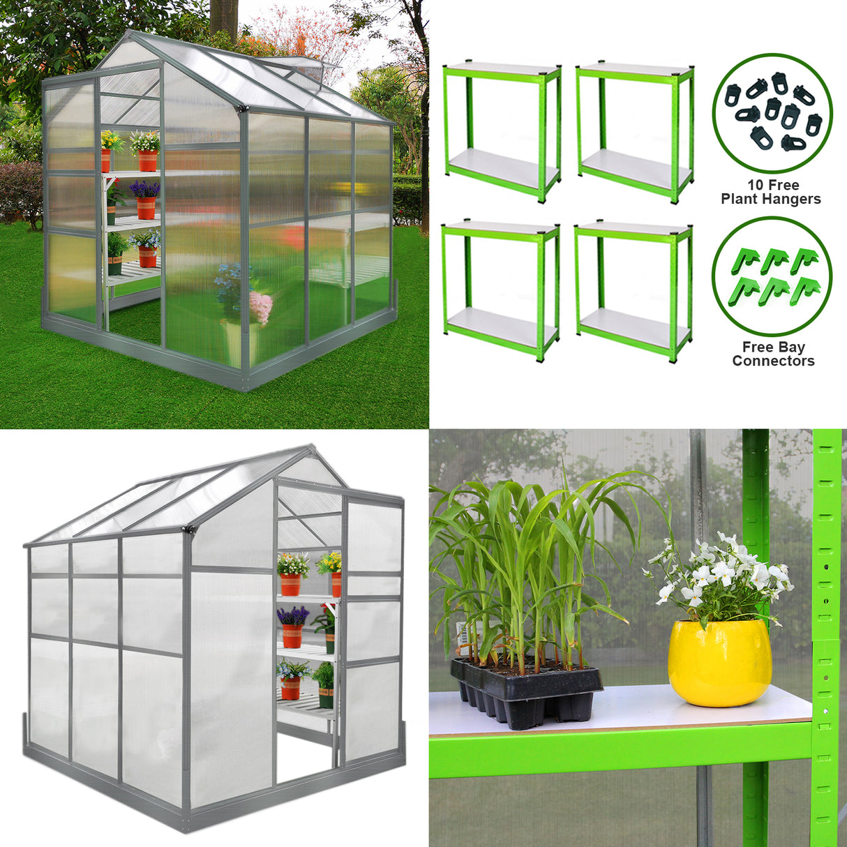 Estufa 6 pés x 6 pés com base e 2 prateleiras resistentes à água