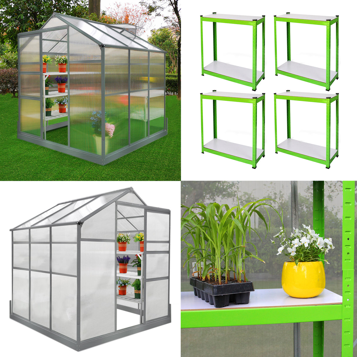 Estufa 6 pés x 6 pés com base e 2 prateleiras resistentes à água