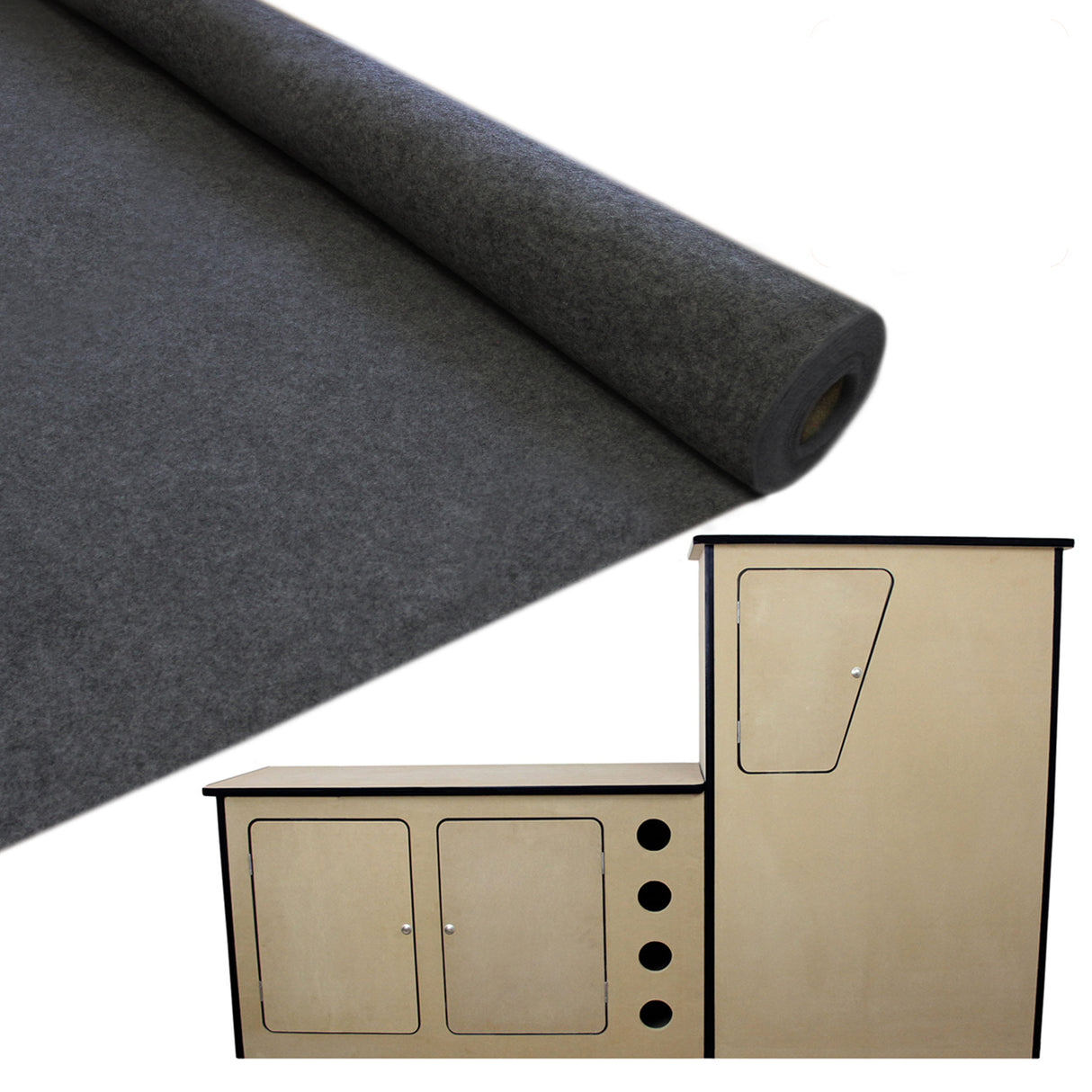 Revestimento e cola para van de 11m² na cor antracite com cozinha para camper.