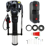 Perfurador de solo T-Mech com motor de 2 tempos, acessórios, caixa de transporte e ferramentas, ideal para construção e jardinagem