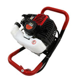 Ferramenta multifuncional 5 em 1 com motor potente, estrutura vermelha e preta, ideal para perfuração de solo e jardinagem