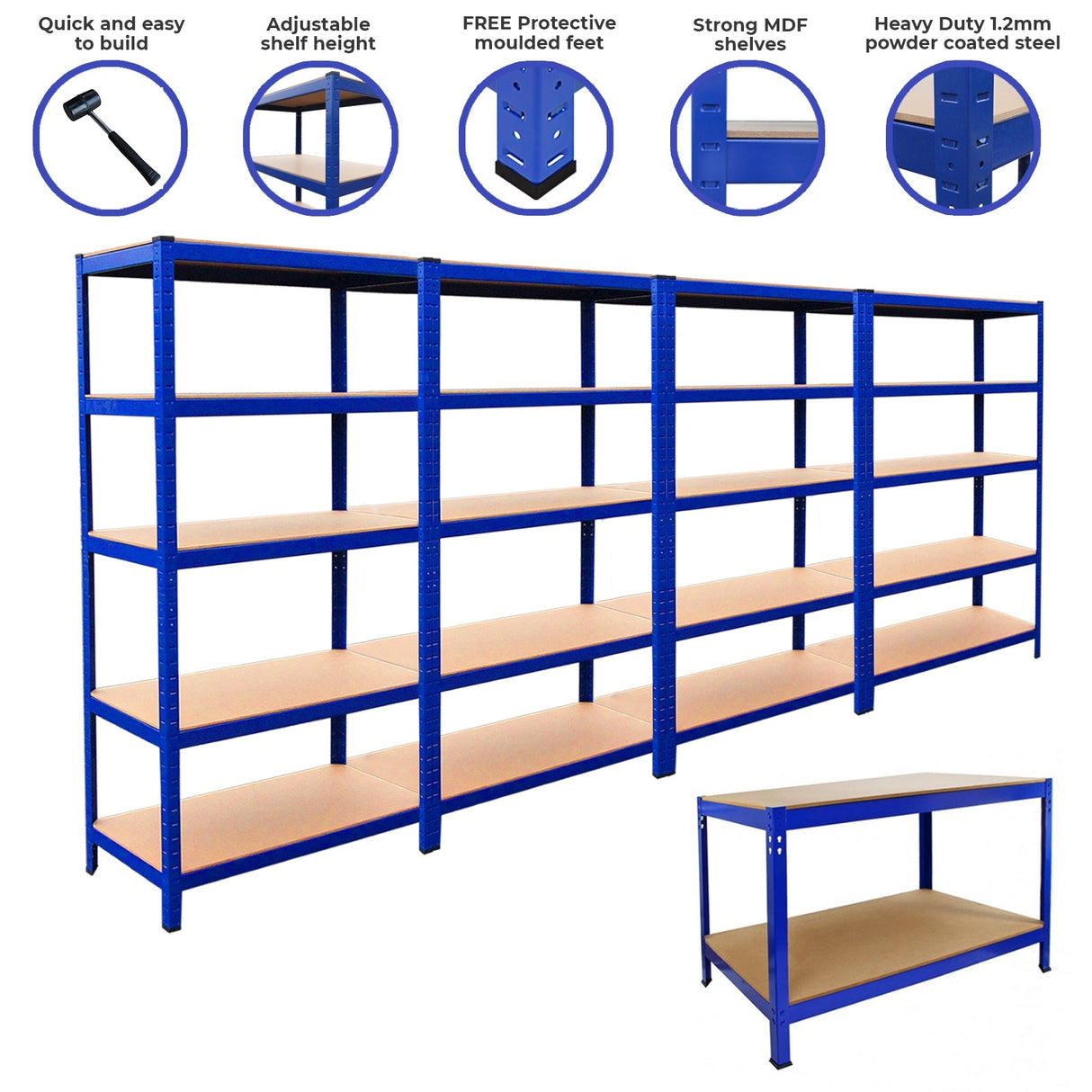 4x Prateleiras 1xWorkbench Banco de armazenamento em aço sem parafusos Estantes de garagem DM