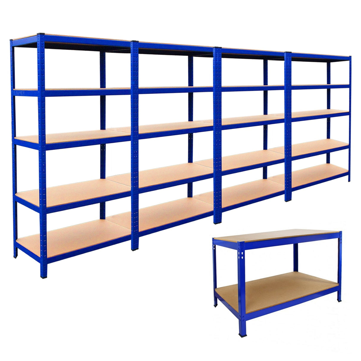 4x Prateleiras 1xWorkbench Banco de armazenamento em aço sem parafusos Estantes de garagem DM