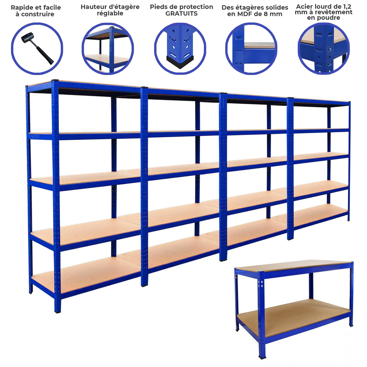 4x Prateleiras 1xWorkbench Banco de armazenamento em aço sem parafusos Estantes de garagem DM