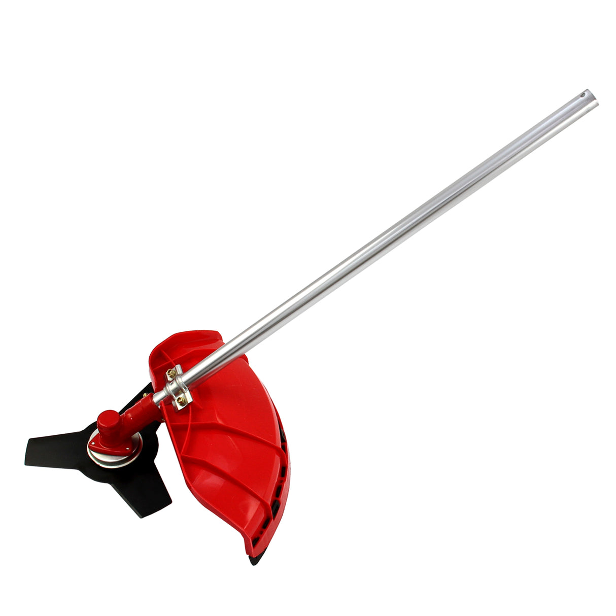 Ferramenta multifuncional 5 em 1 em vermelho vibrante, com lâmina preta, haste de metal prateada e design ergonômico para uso eficiente