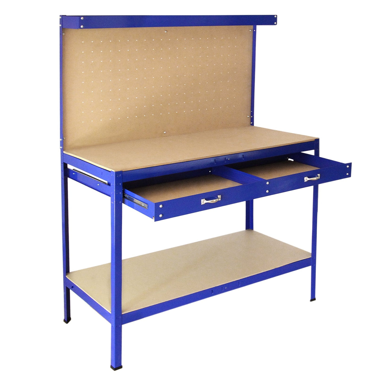 Bancada de trabalho mesa de trabalho ganchos gaveta oficina azul