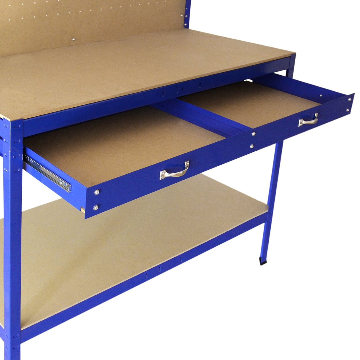 Bancada de trabalho mesa de trabalho ganchos gaveta oficina azul