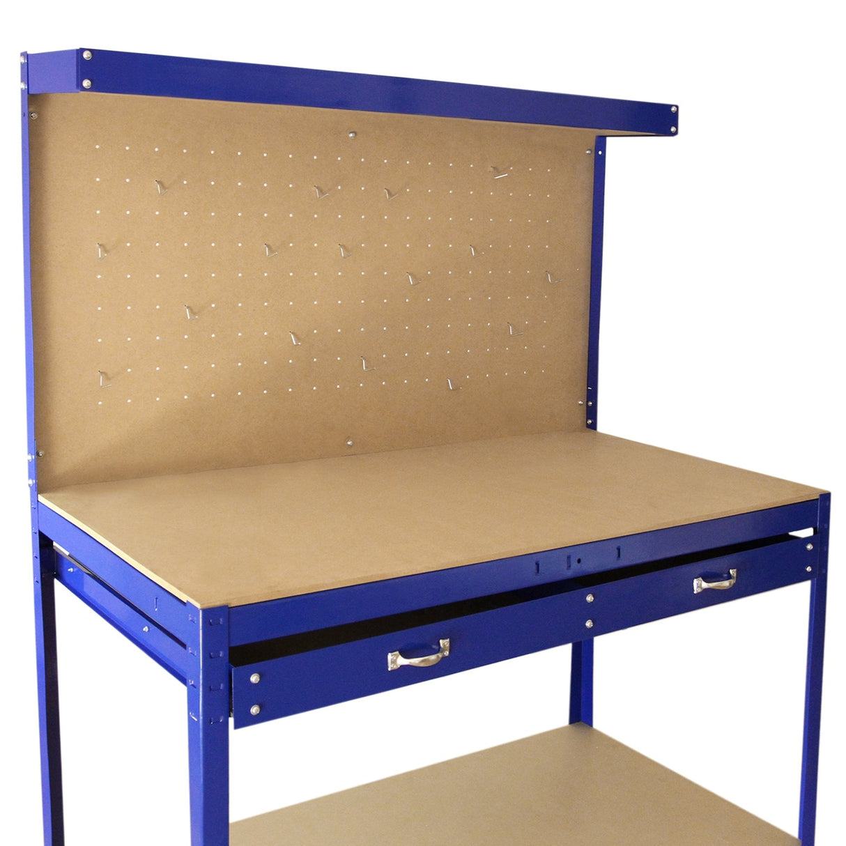 Bancada de trabalho mesa de trabalho ganchos gaveta oficina azul