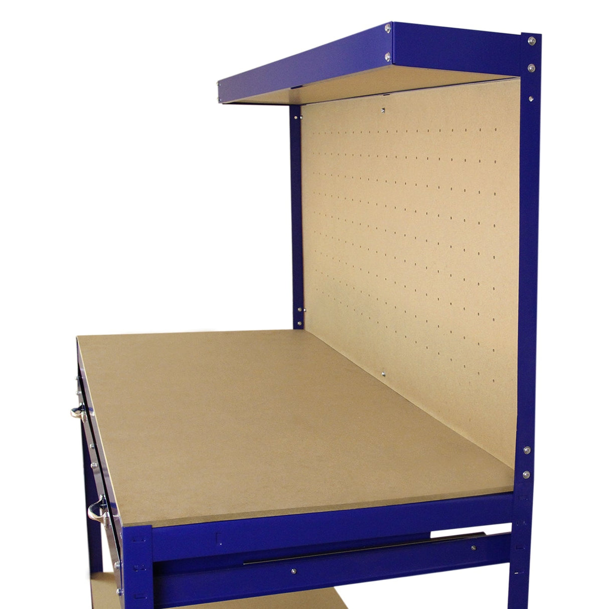 Bancada de trabalho mesa de trabalho ganchos gaveta oficina azul