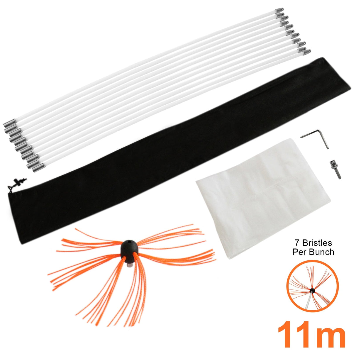 Escova Limpador de Chaminés Escova Nylon 11m Kit Flexível 11 Hastes