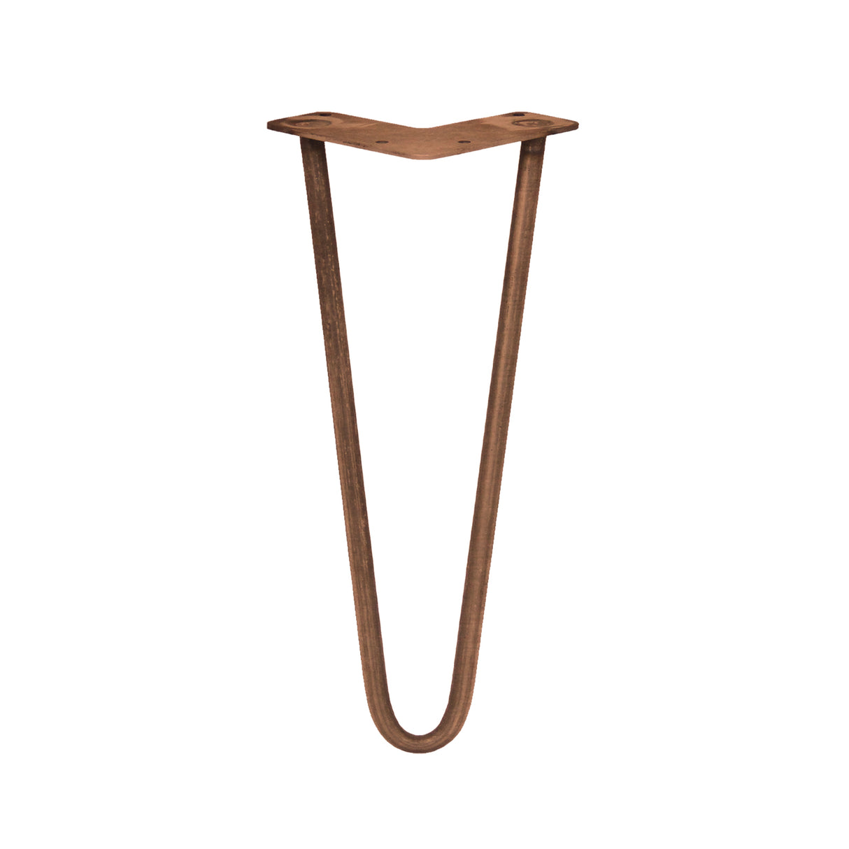 Pernas de garfo para mesa em metal marrom, com design em V, altura de 30,5 cm e dois dentes de 10 mm, ideal para mesas modernas