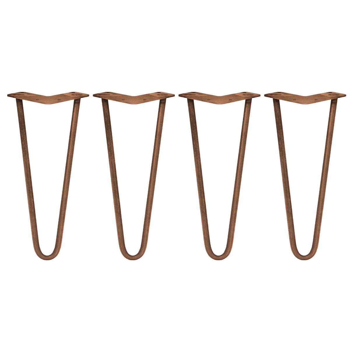 Pernas de garfo para mesa em metal marrom, com design em forma de V, 30,5 cm de altura e 2 dentes de 10 mm, ideal para mesas modernas