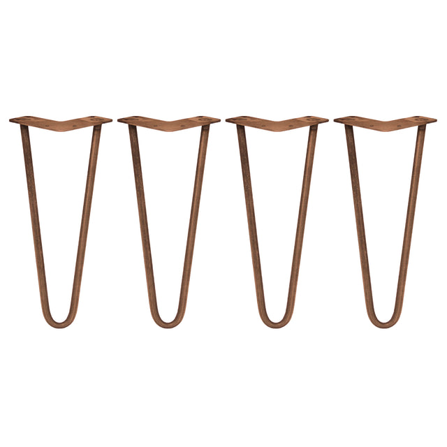 Pernas de garfo para mesa em metal marrom, com design em forma de V, 30,5 cm de altura e 2 dentes de 10 mm, ideal para mesas modernas