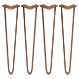 Pernas de garfo para mesa em metal marrom, com formato curvado e acabamento rústico, medindo 71 cm de altura e 10 mm de espessura