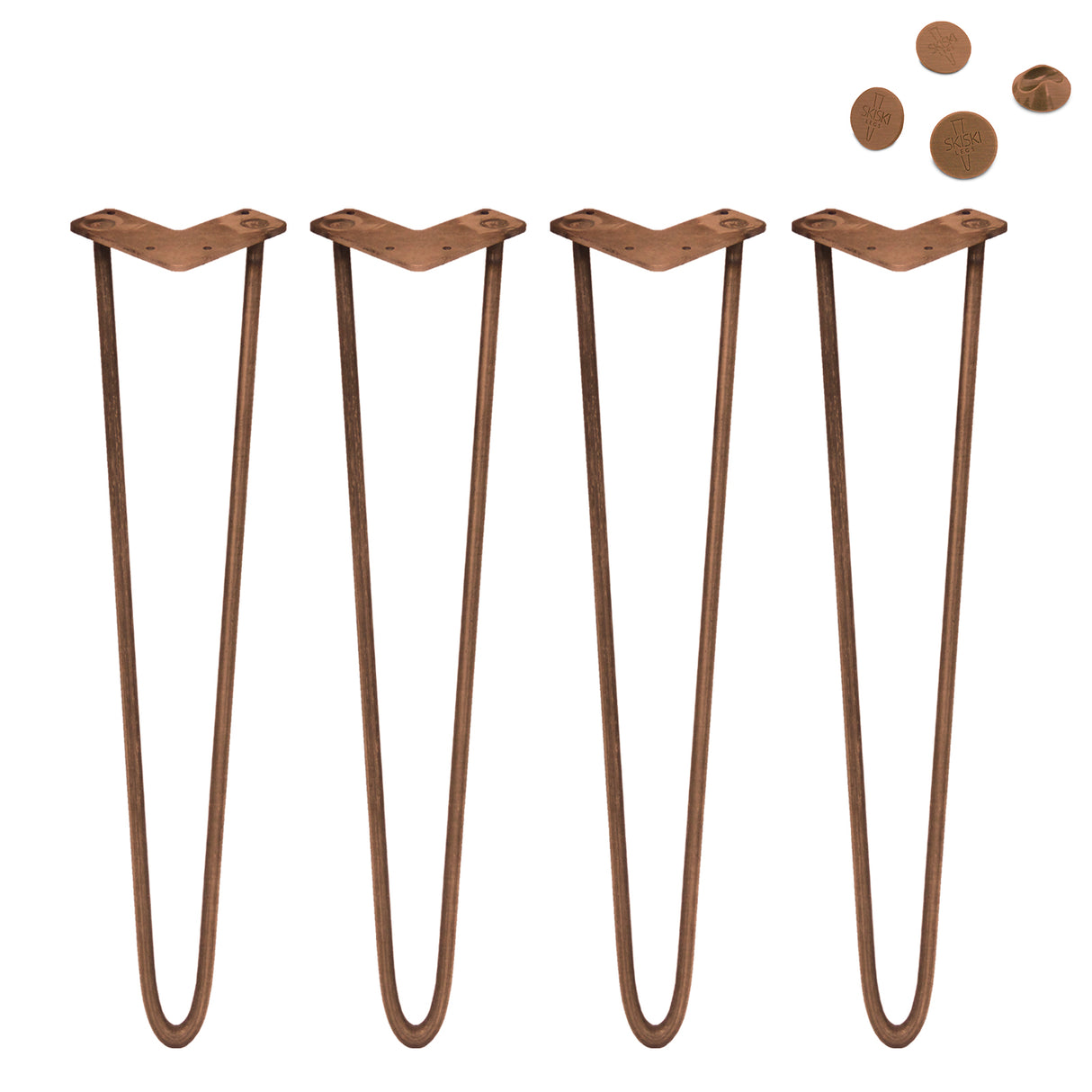 Pernas de garfo de metal para mesa, 71 cm de altura, acabamento em bronze, design elegante com dois dentes de 10 mm, conjunto de quatro peças