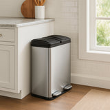 Lixeira com Pedal Duplo 2x30L Reciclagem, Prata