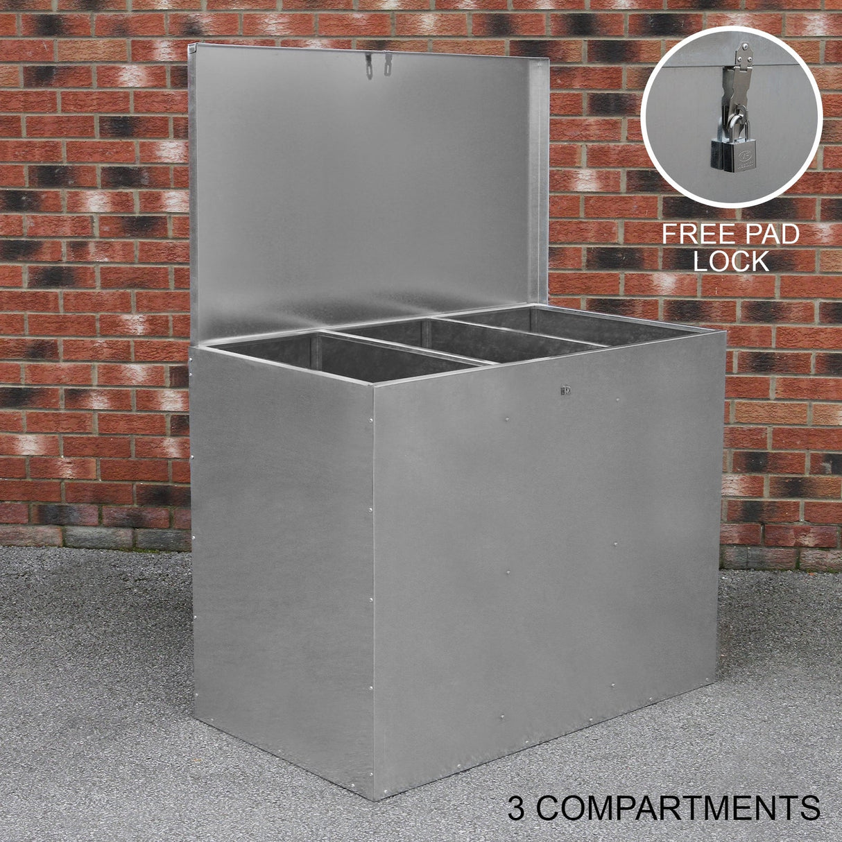 Grande recipiente de armazenamento de alimentação animal 64L exterior 3 compartimentos