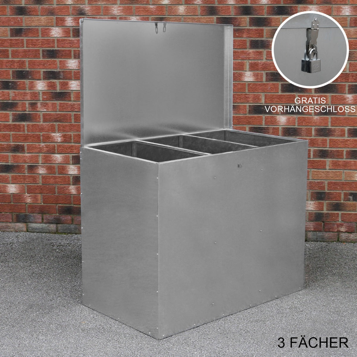 Grande recipiente de armazenamento de alimentação animal 64L exterior 3 compartimentos