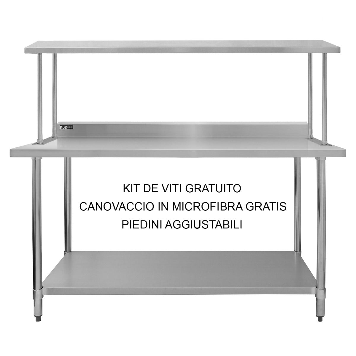 Kit de mesa de trabalho gastronómica KuKoo e prateleira de mesa em aço inoxidá vel 180cm
