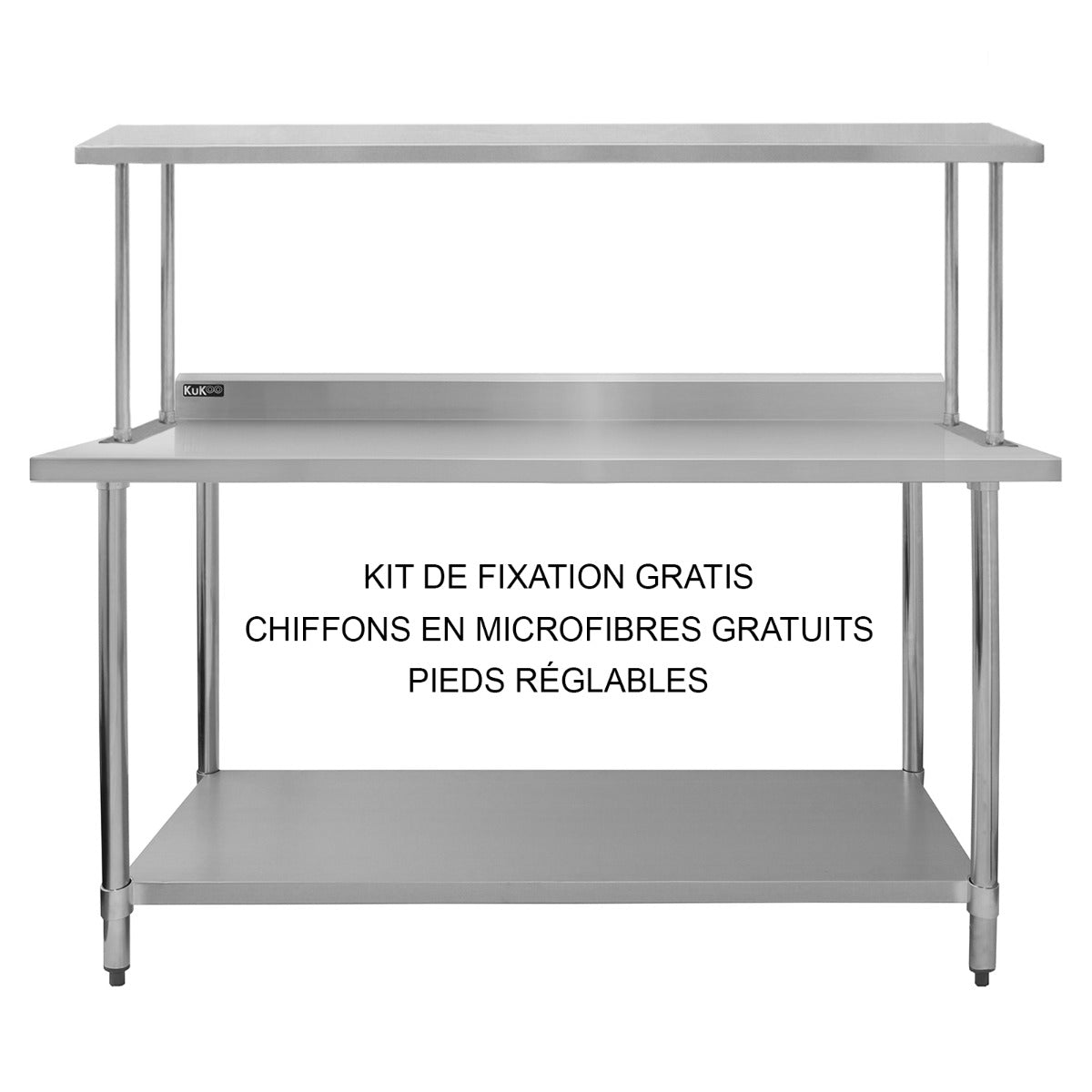 Kit de mesa de trabalho gastronómica KuKoo e prateleira de mesa em aço inoxidá vel 180cm