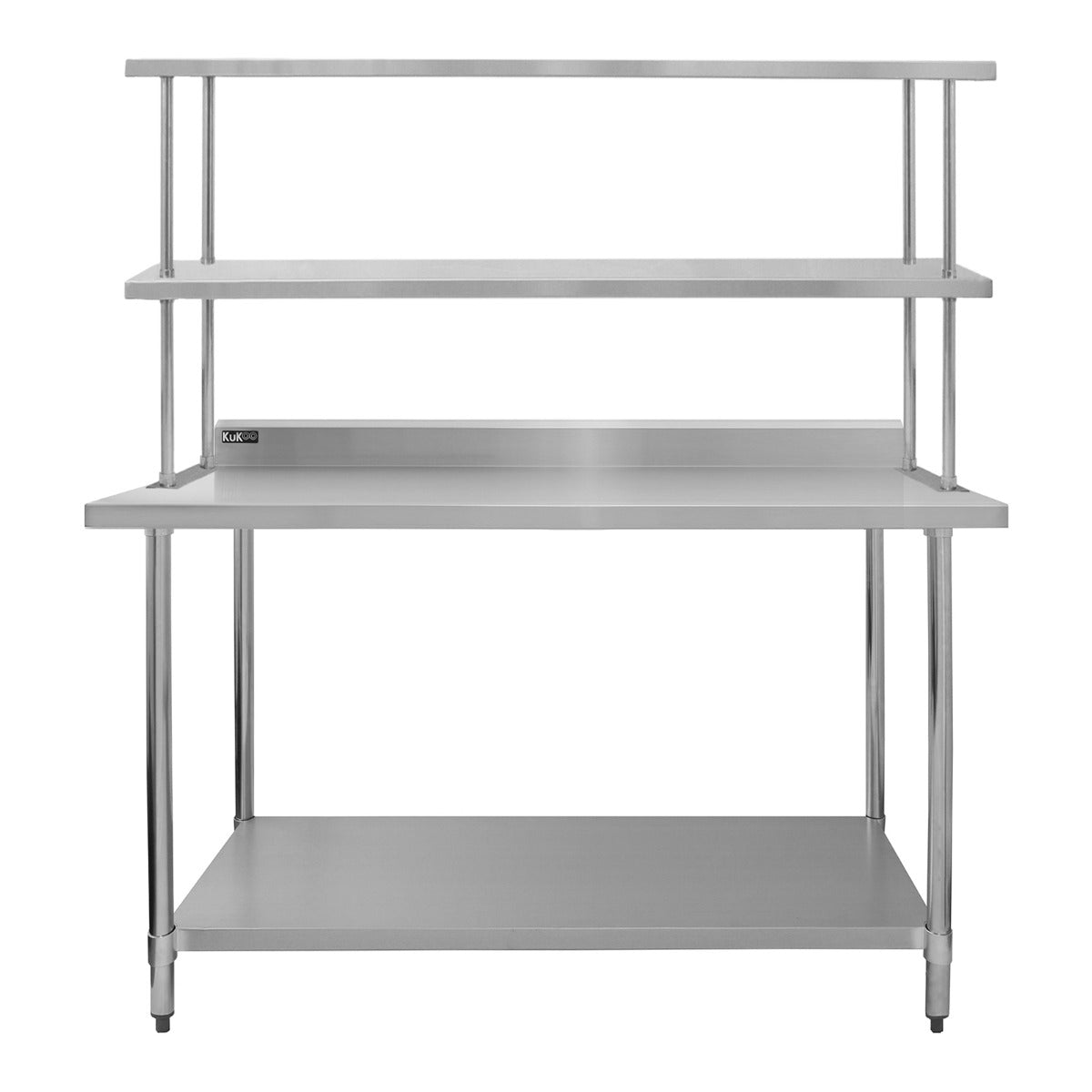 Kit de mesa de trabalho gastronómica KuKoo e prateleira dupla de aço inoxidá vel 150cm