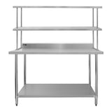 Kit de mesa de trabalho gastronómica KuKoo e prateleira dupla de aço inoxidá vel 150cm