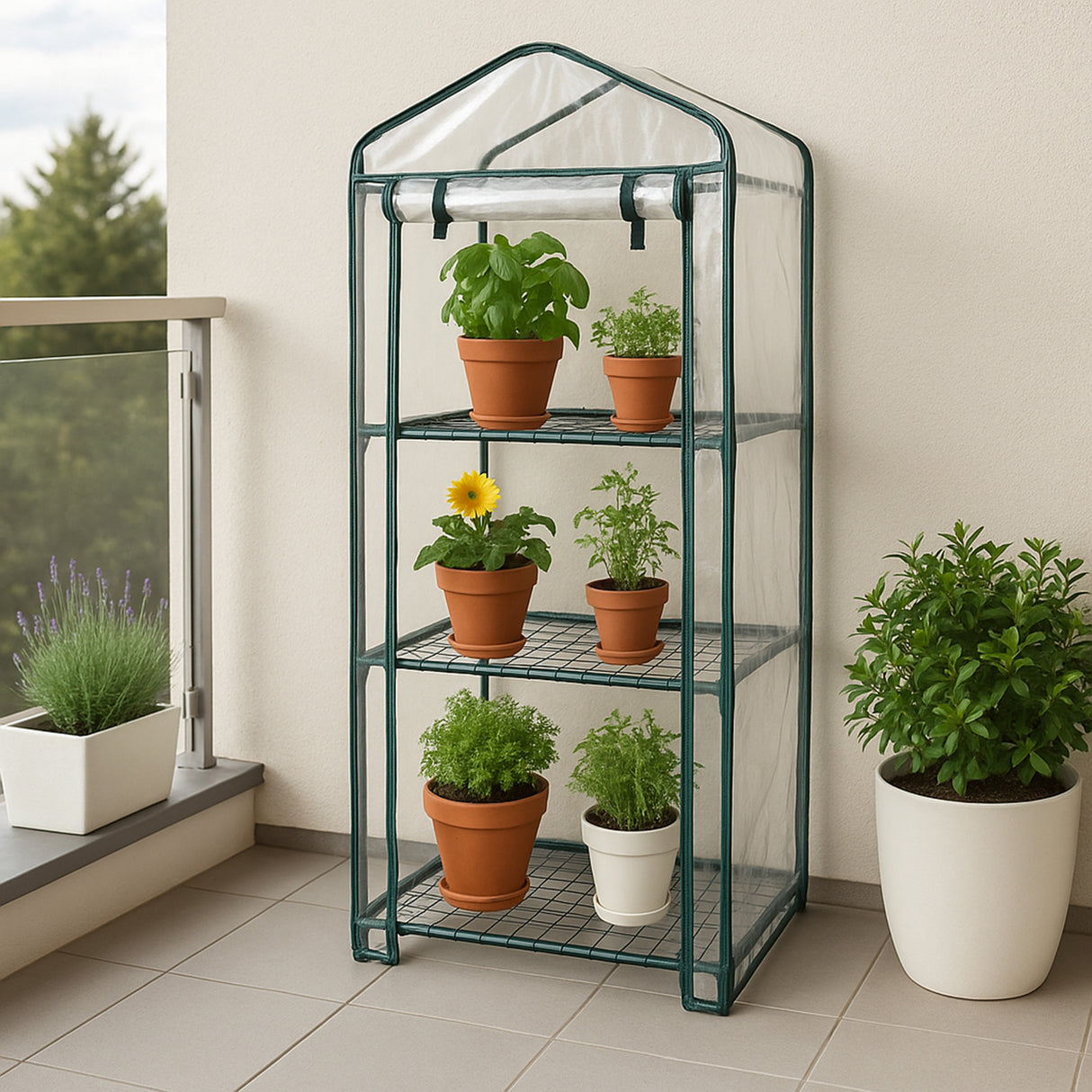 Estufa 4 camadas com tampa de PVC pequenas prateleiras de plá stico para cultivo de casa e jardim externo