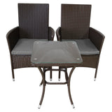 Conjunto bistró de rattan, 3 peças, cadeira de jardim ao ar livre, mesa, pá tio, sala de jantar, varanda, marrom