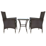 Conjunto bistró de rattan, 3 peças, cadeira de jardim ao ar livre, mesa, pá tio, sala de jantar, varanda, marrom